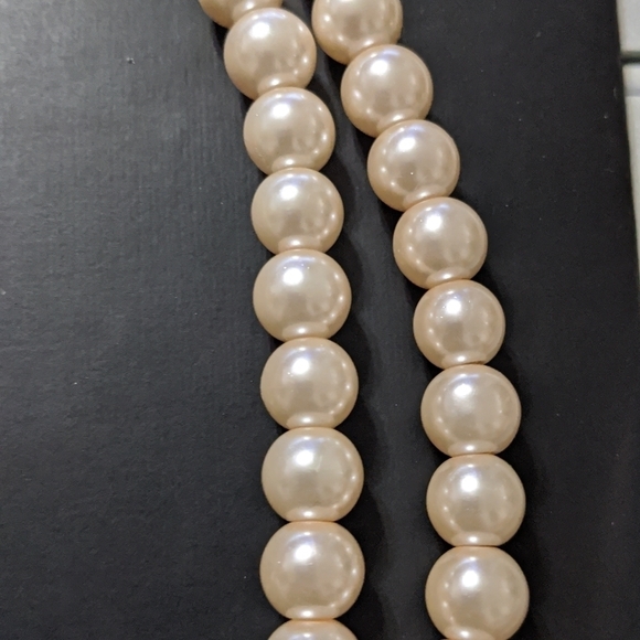 Rose Gold Tone Cream Faux Pearl Rhinestone Multi Strand Long Statement N… - Picture 4 of 4